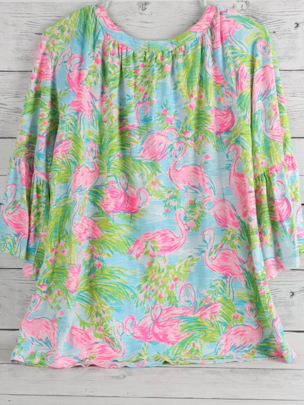 Lilly Pultzer Floridita Stretch Tunic Top "Flamingo Del Lago" Size Large - Picture 3 of 7